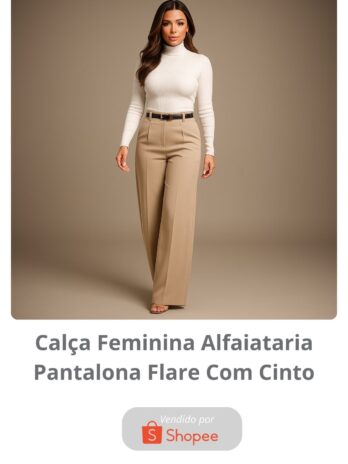 Calça Feminina Alfaiataria Pantalona Flare Com Cinto