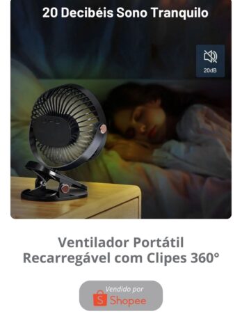 Ventilador Portátil Recarregável com Clipes 360°