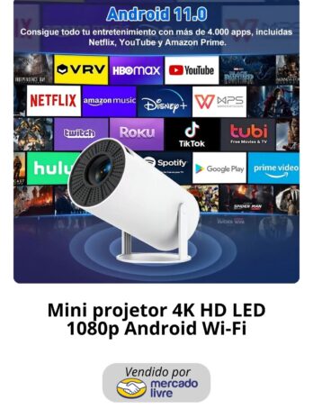 Mini projetor 4K HD LED 1080p Android Wi-Fi
