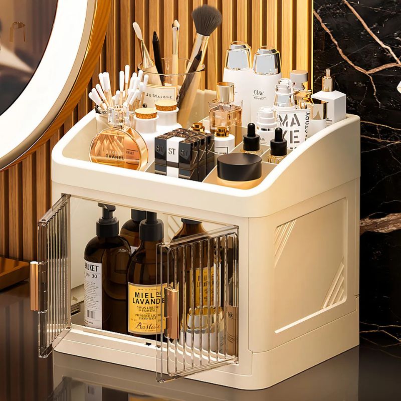 Organizador Dobrável de Maquiagem 2 Camadas Branco Impecável, Espaço Infinito!
