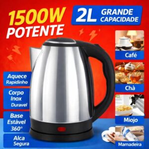 #28 Chaleira Elétrica Inox 2L 1500W para Café Chá e Leite Potente e Segura